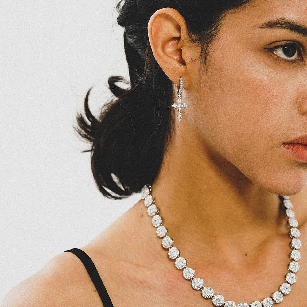 Sparkling Stone-Clustered Cross Charm Earrings: Token of Sacred Redemptive Love