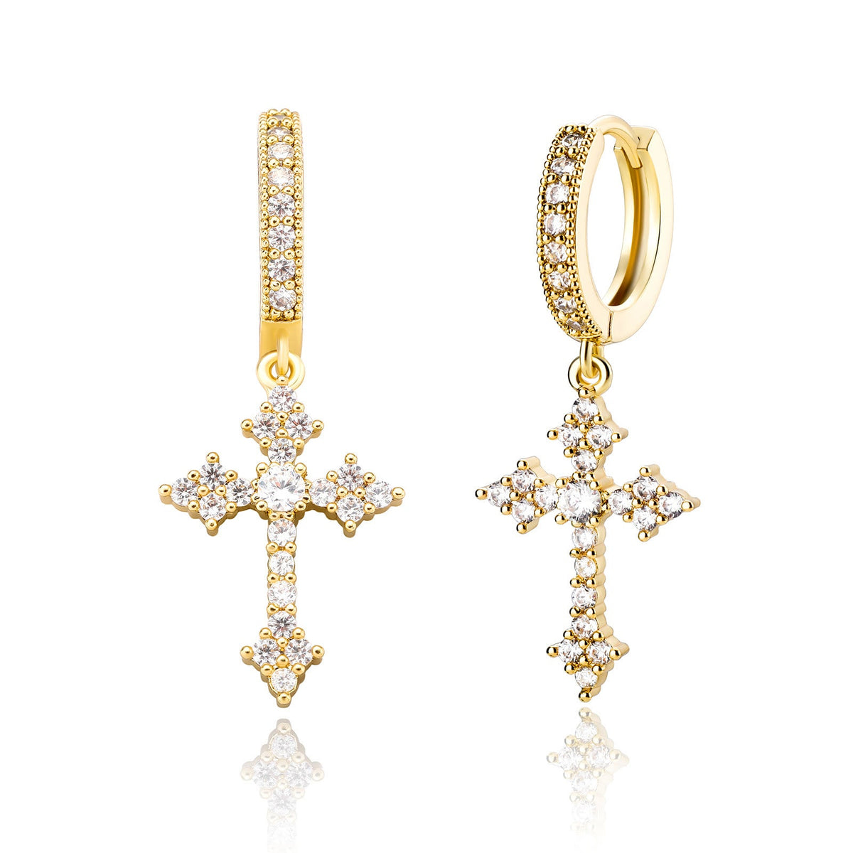 Sparkling Stone-Clustered Cross Charm Earrings: Token of Sacred Redemptive Love