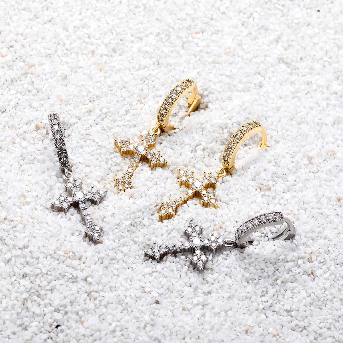 Sparkling Stone-Clustered Cross Charm Earrings: Token of Sacred Redemptive Love