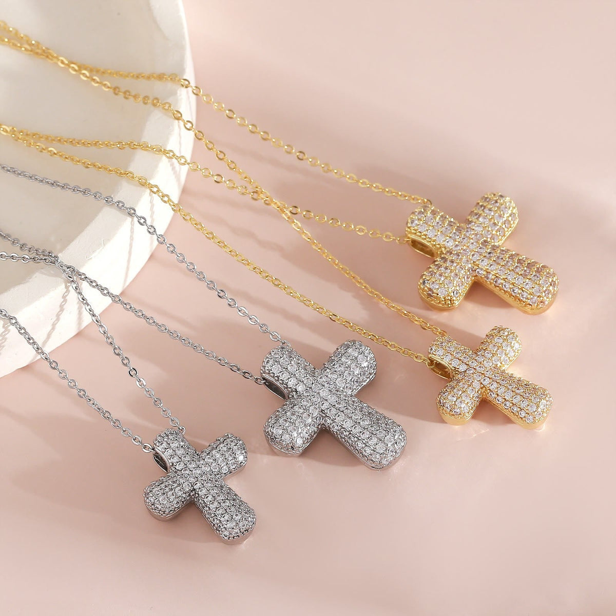 Sparkling Rounded-Tip Cross Necklace with Pavé Stones: Token of Sacred Redemptive Grace