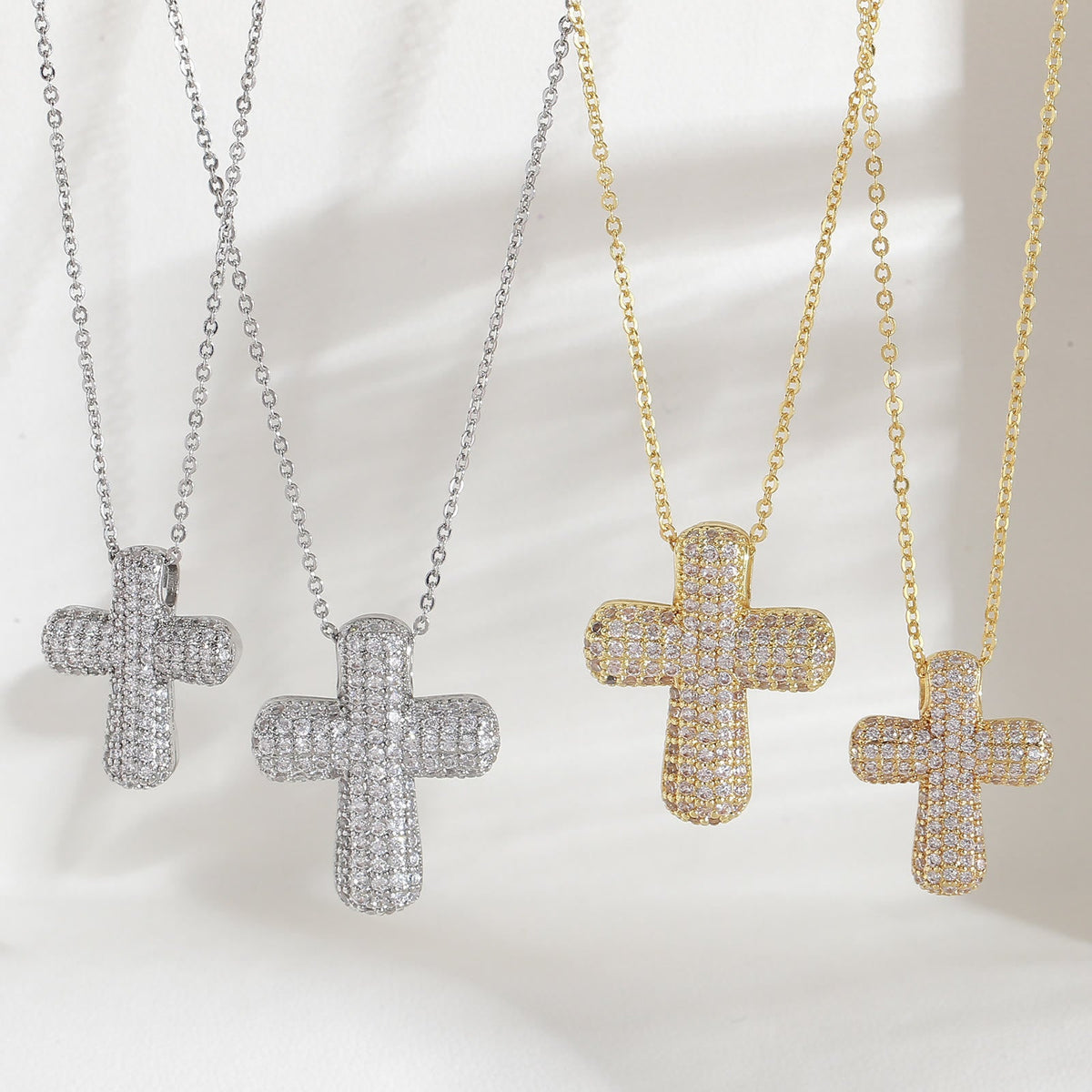 Sparkling Rounded-Tip Cross Necklace with Pavé Stones: Token of Sacred Redemptive Grace