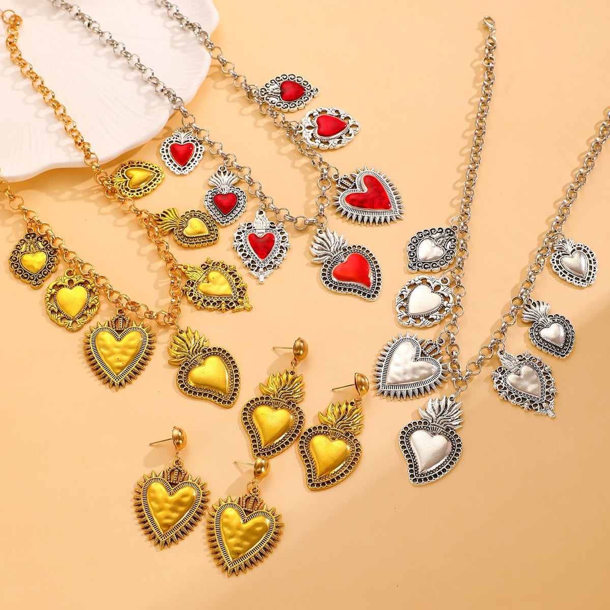 Layerable Sacred Heart Drop Earring Collection: Whisper of Heavenly Warm Grace