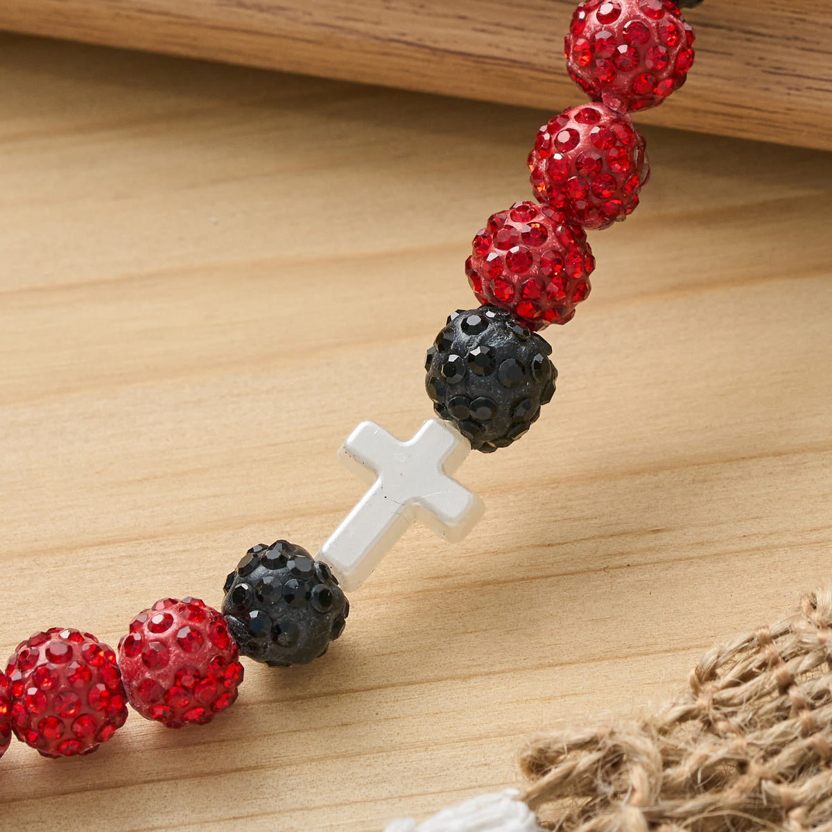All-Day Wear Discoball Bling Baseball Beaded Cross Cross Bracelet: Symbol of Steady Sacred Light