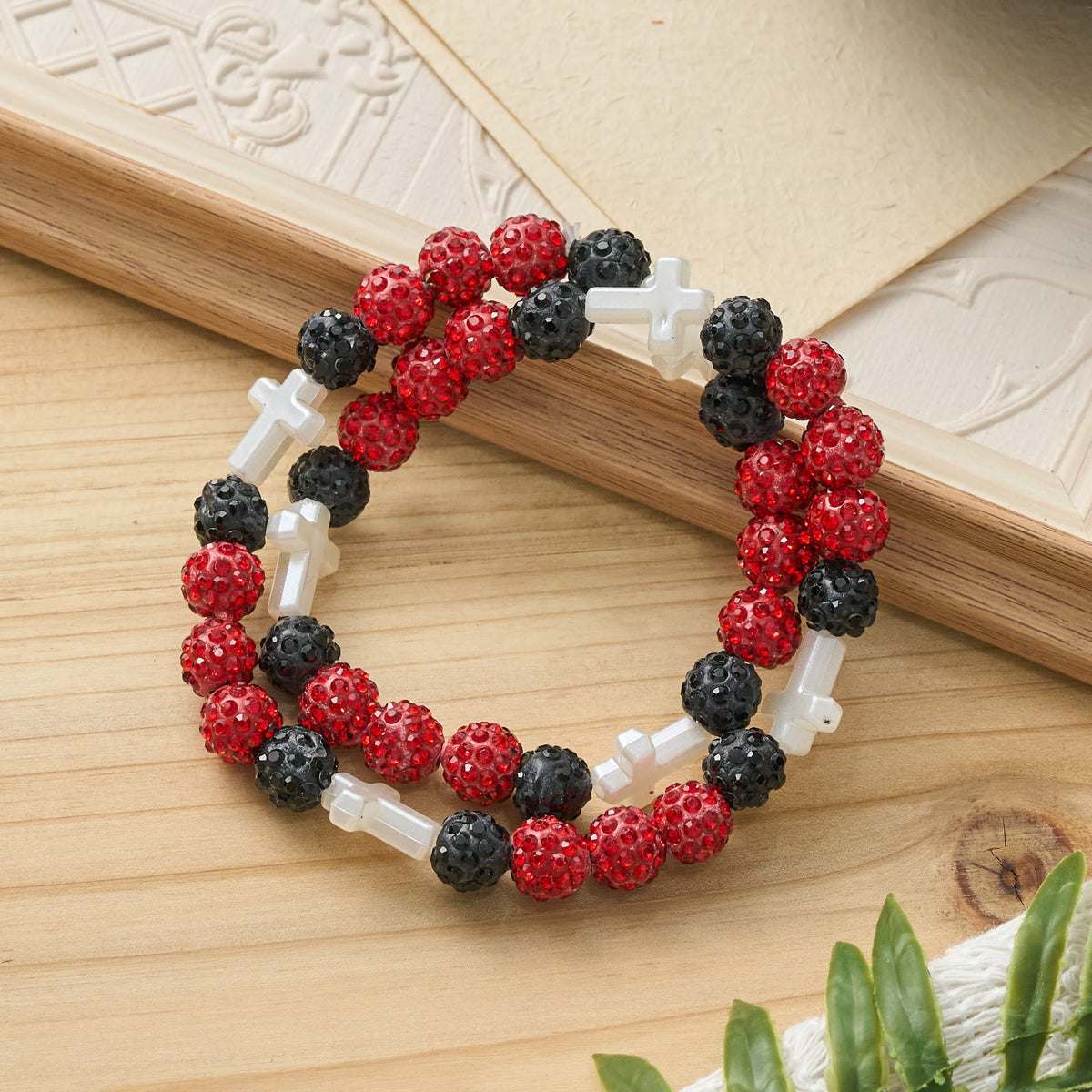 All-Day Wear Discoball Bling Baseball Beaded Cross Cross Bracelet: Symbol of Steady Sacred Light