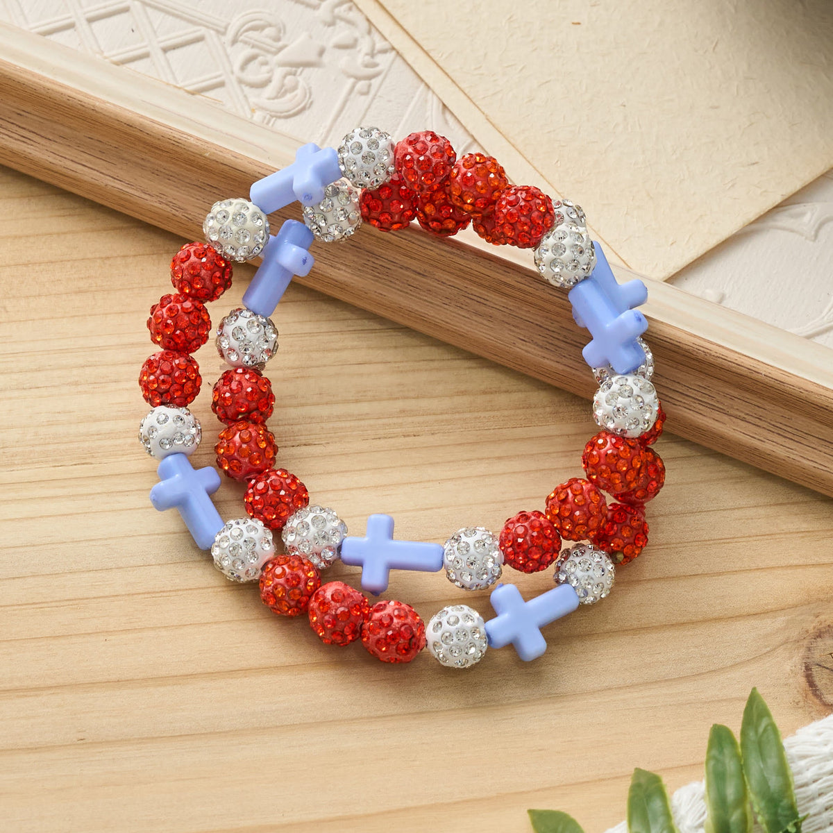 All-Day Wear Discoball Bling Baseball Beaded Cross Cross Bracelet: Symbol of Steady Sacred Light