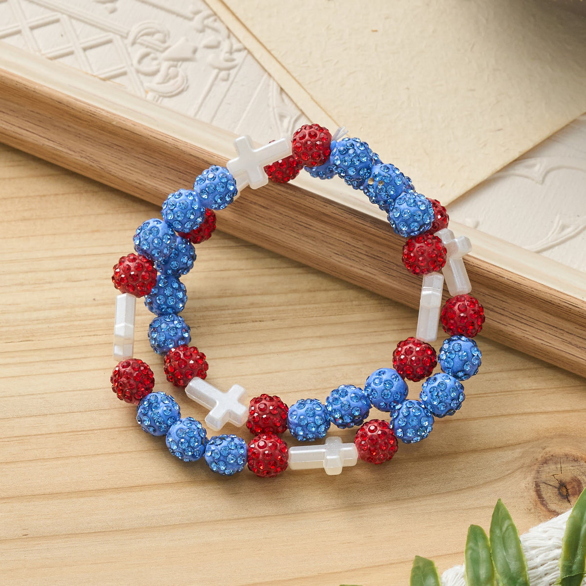 All-Day Wear Discoball Bling Baseball Beaded Cross Cross Bracelet: Symbol of Steady Sacred Light