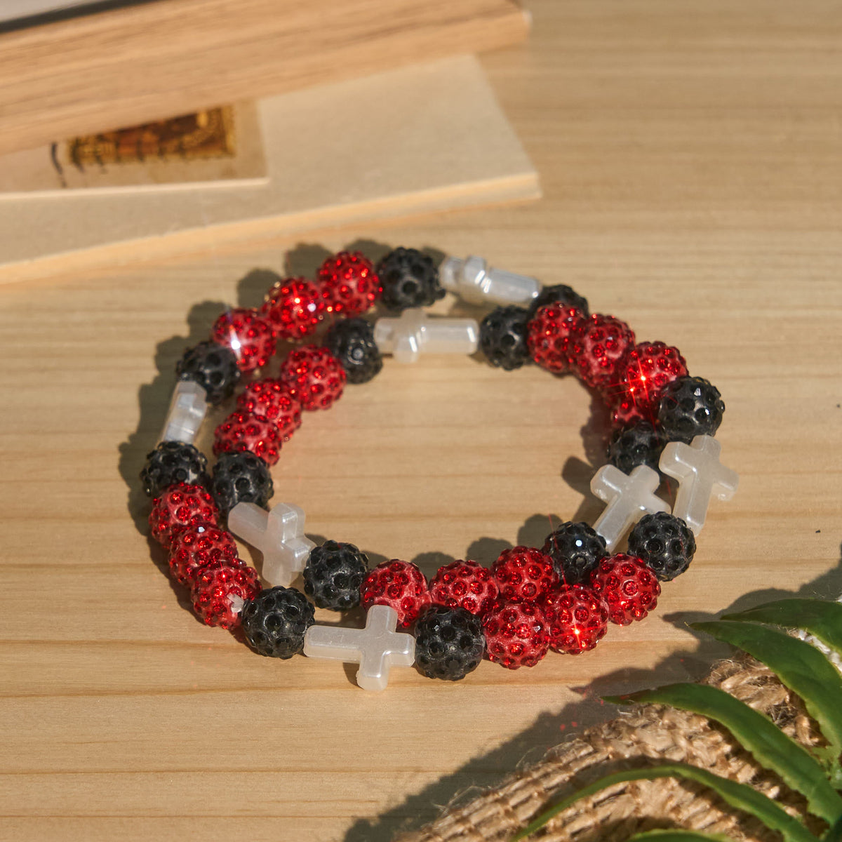 All-Day Wear Discoball Bling Baseball Beaded Cross Cross Bracelet: Symbol of Steady Sacred Light