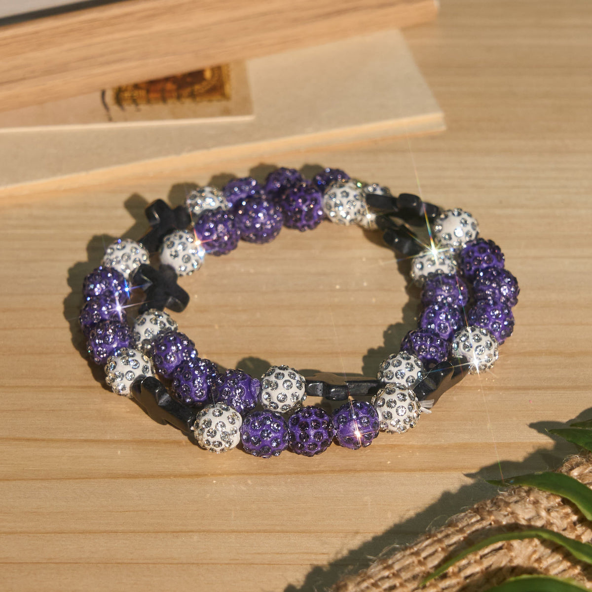 All-Day Wear Discoball Bling Baseball Beaded Cross Cross Bracelet: Symbol of Steady Sacred Light