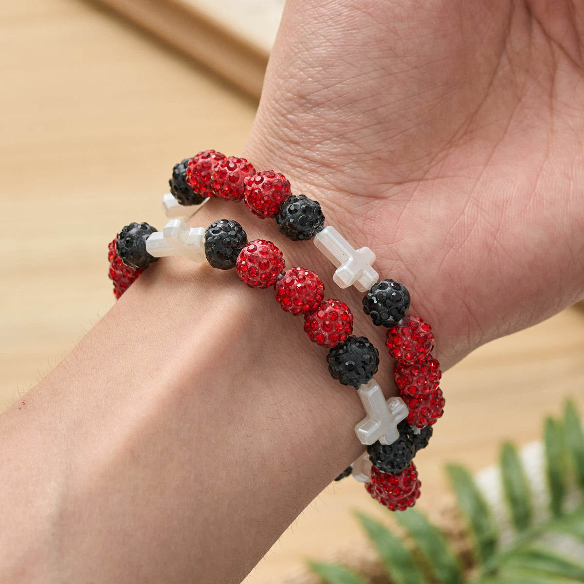 All-Day Wear Discoball Bling Baseball Beaded Cross Cross Bracelet: Symbol of Steady Sacred Light