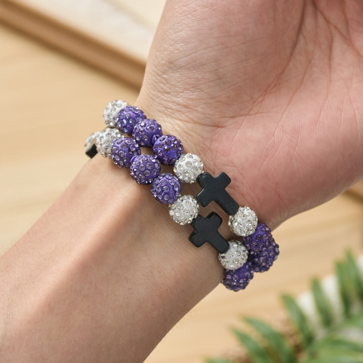 All-Day Wear Discoball Bling Baseball Beaded Cross Cross Bracelet: Symbol of Steady Sacred Light