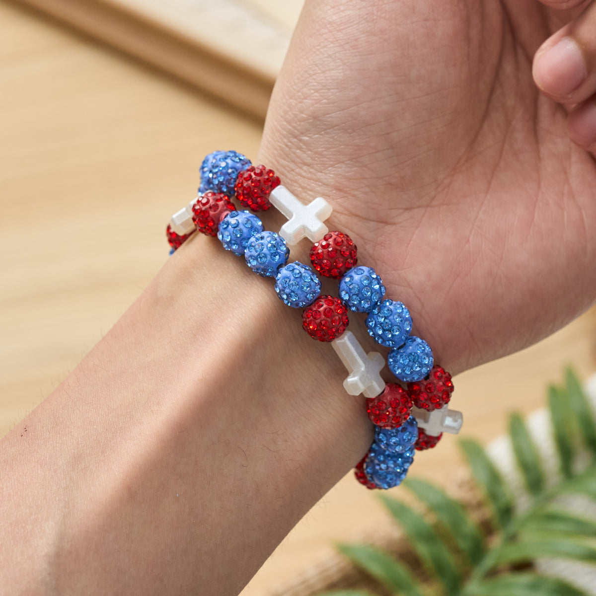 All-Day Wear Discoball Bling Baseball Beaded Cross Cross Bracelet: Symbol of Steady Sacred Light