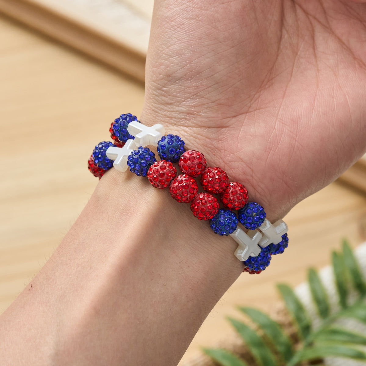 All-Day Wear Discoball Bling Baseball Beaded Cross Cross Bracelet: Symbol of Steady Sacred Light