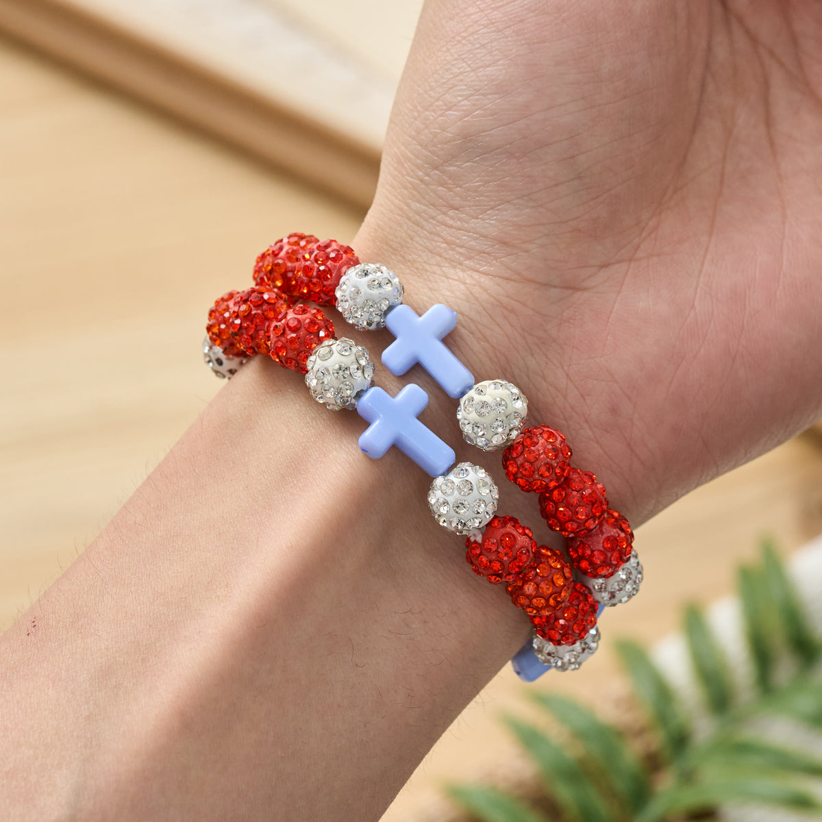 All-Day Wear Discoball Bling Baseball Beaded Cross Cross Bracelet: Symbol of Steady Sacred Light