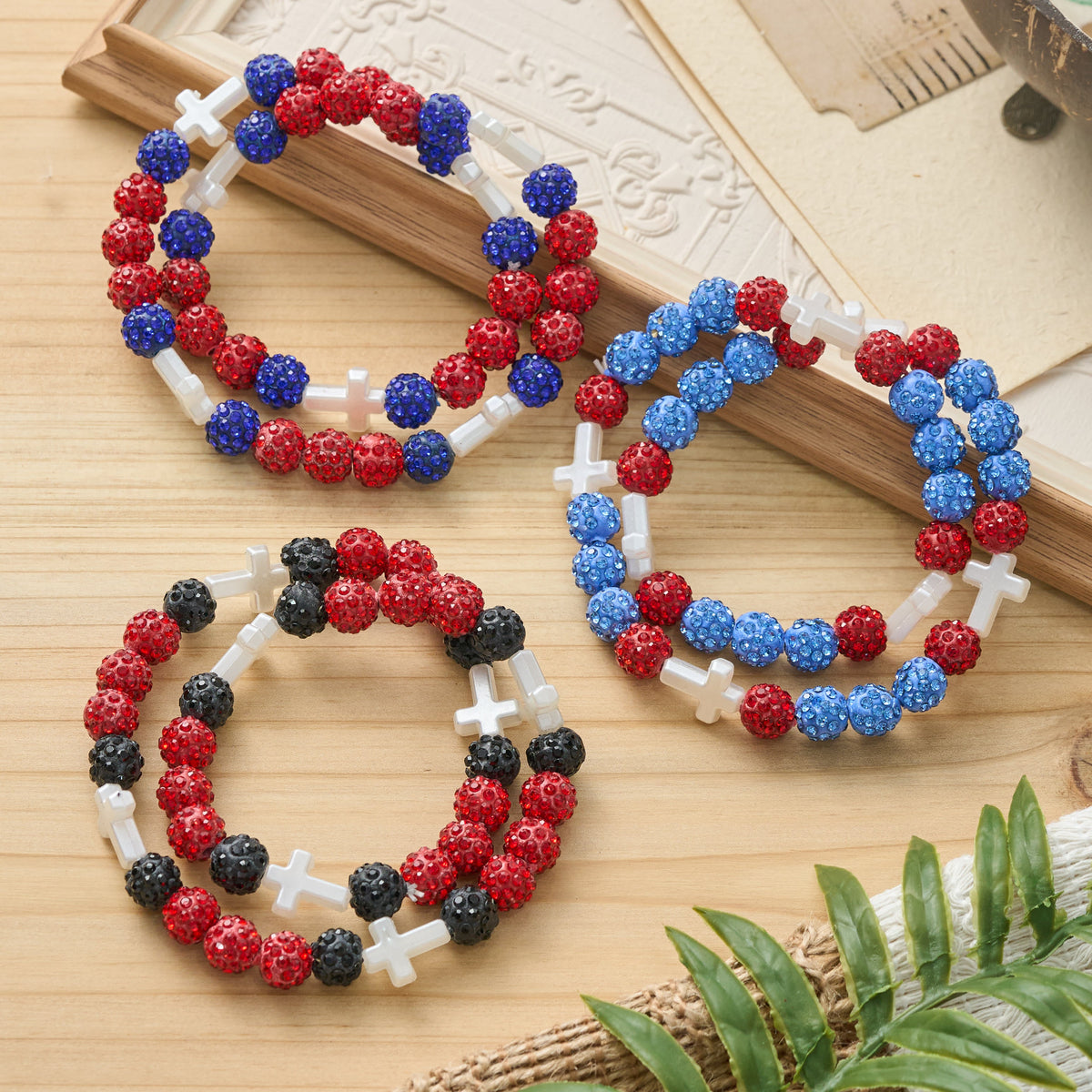 All-Day Wear Discoball Bling Baseball Beaded Cross Cross Bracelet: Symbol of Steady Sacred Light