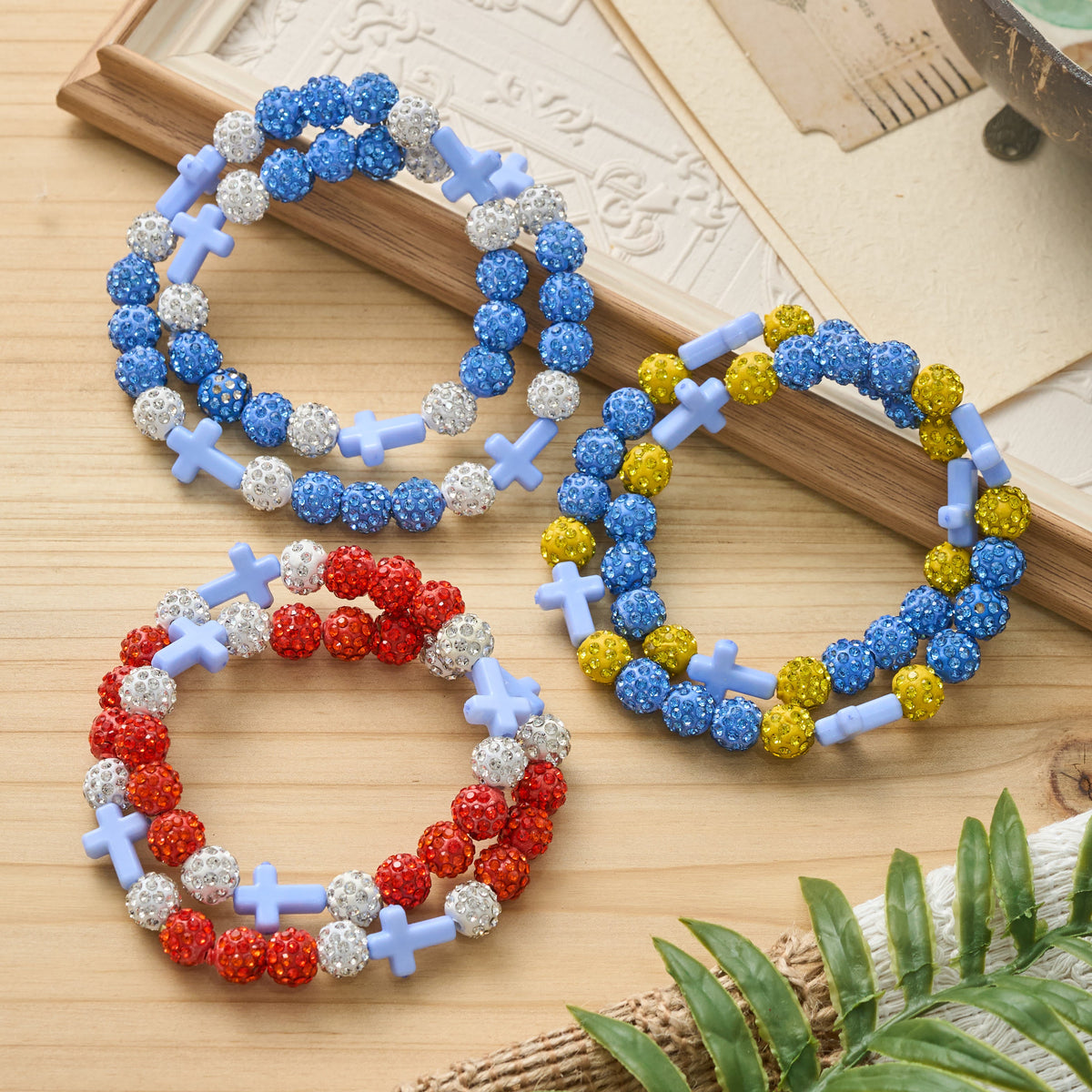 All-Day Wear Discoball Bling Baseball Beaded Cross Cross Bracelet: Symbol of Steady Sacred Light
