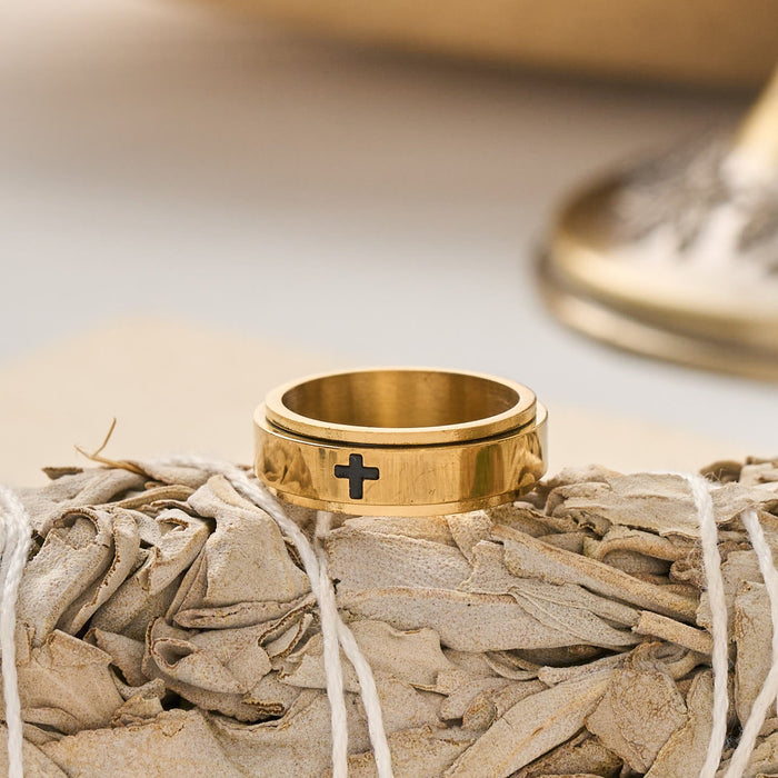 Engraved Cross Rotatable Anxiety Relief Band Ring: Emblem of Steady Heavenly Guidance