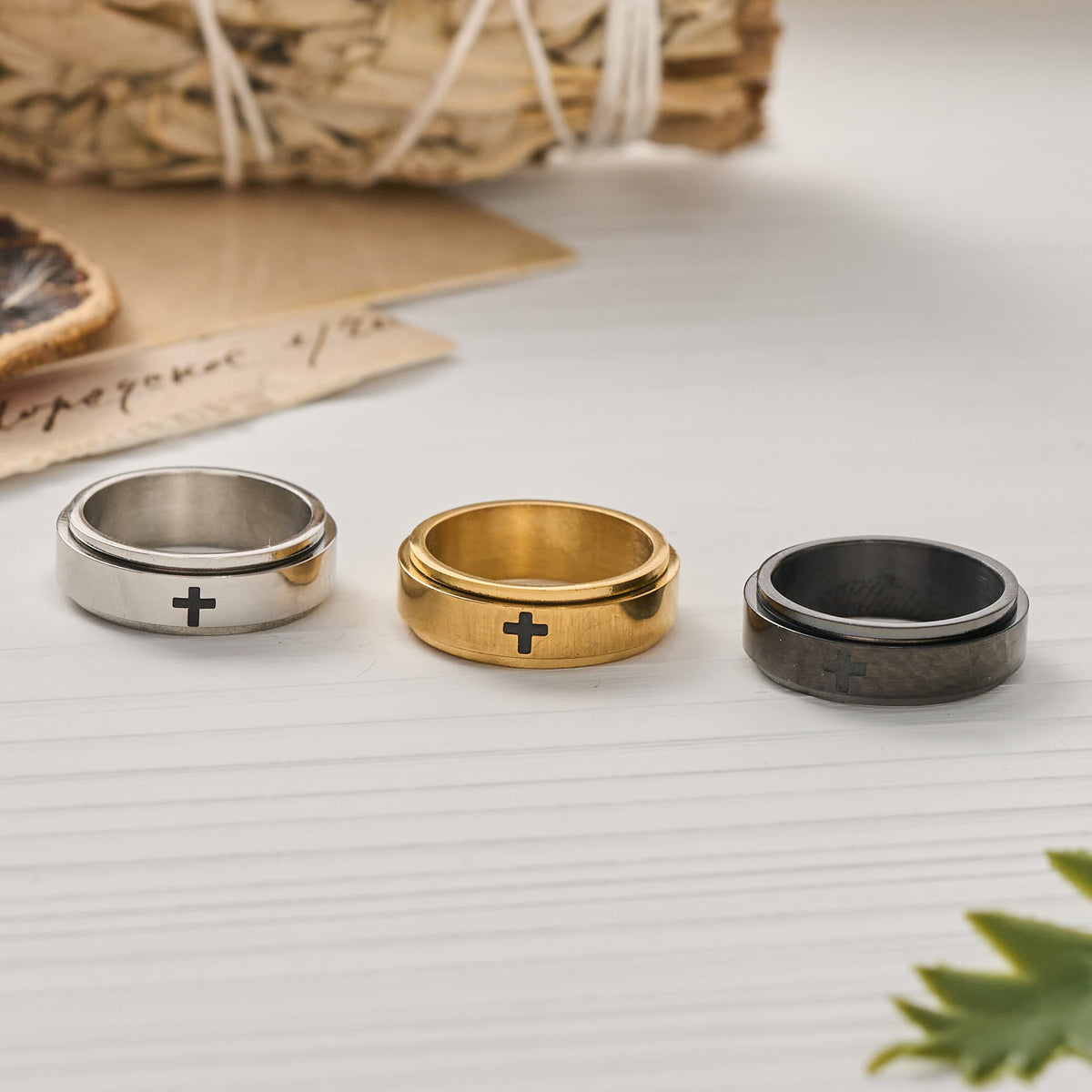 Engraved Cross Rotatable Anxiety Relief Band Ring: Emblem of Steady Heavenly Guidance