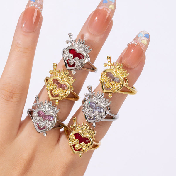 Ornate Sacred Heart Adjustable Open Ring: Emblem of Boundless Heavenly Compassion