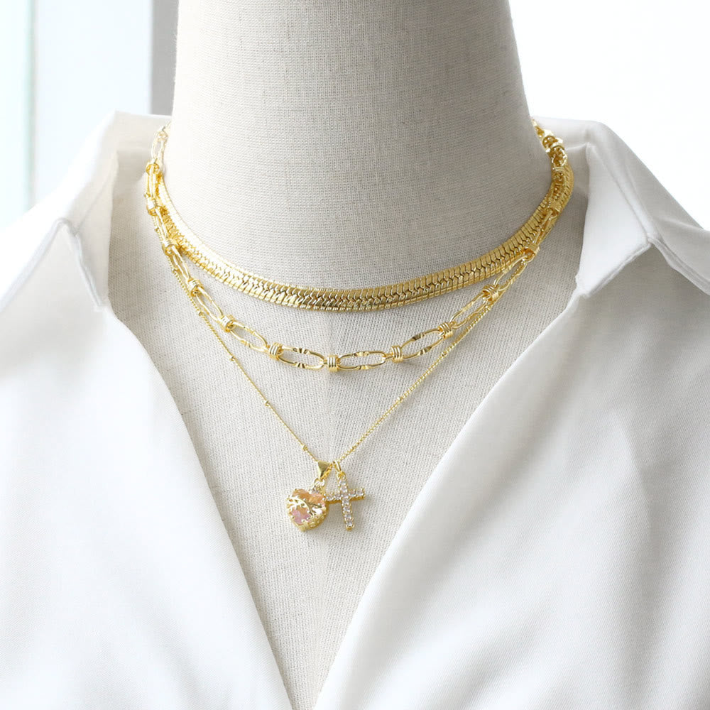 Dual Charm Sacred Heart & Pavé Cross Necklace: Emblem of Boundless Heavenly Compassion