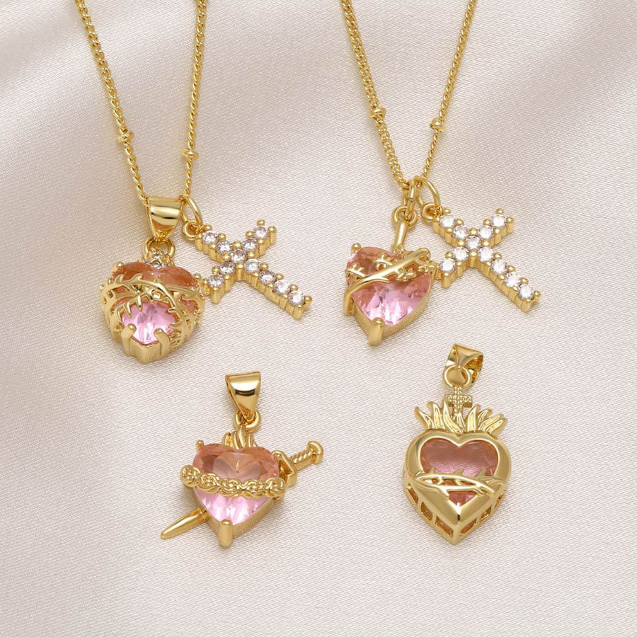 Dual Charm Sacred Heart & Pavé Cross Necklace: Emblem of Boundless Heavenly Compassion
