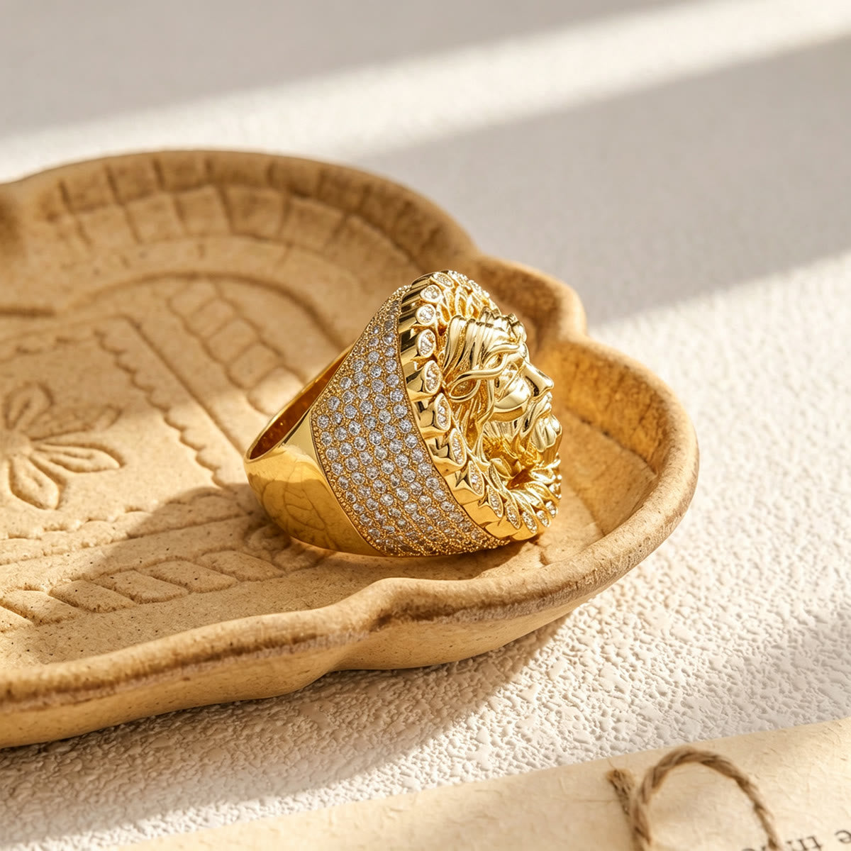 Iced Pave Halo Sculpted Portrait Statement Ring: Emblem of Enduring Heavenly Compassion