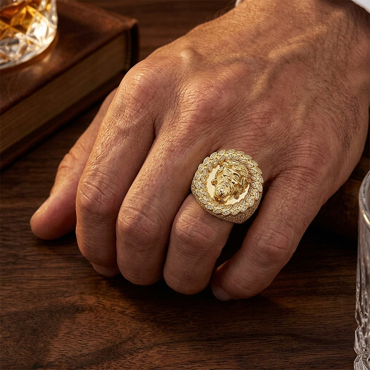 Iced Pave Halo Sculpted Portrait Statement Ring: Emblem of Enduring Heavenly Compassion