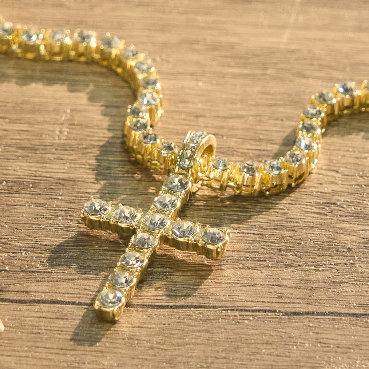 Sparkling Gem Encrusted Cross Pendant Tennis Chain: Token of Divine Calm and Hope