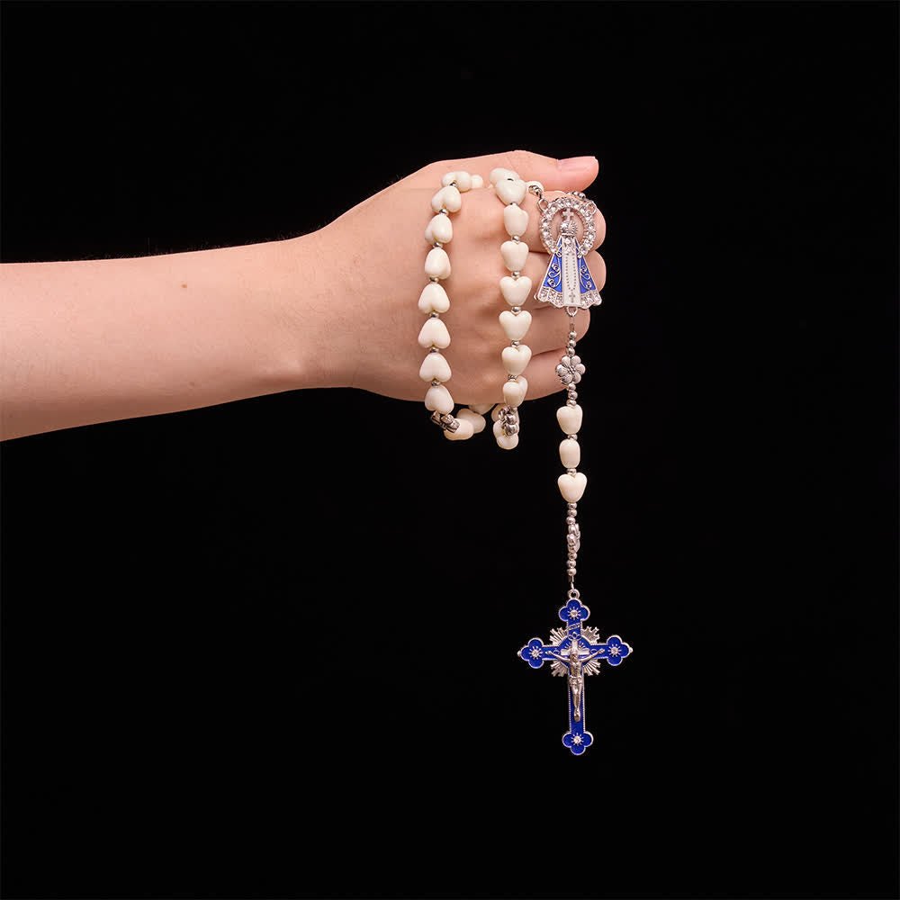 Soft Heart-Shaped Bead Our Lady of Aparecida Rosary With Enamel Crucifix: Emblem of Pure Heavenly Love