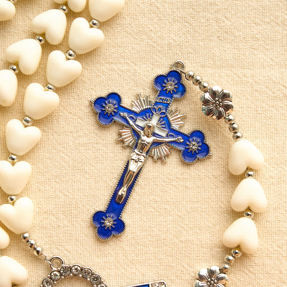 Soft Heart-Shaped Bead Our Lady of Aparecida Rosary With Enamel Crucifix: Emblem of Pure Heavenly Love