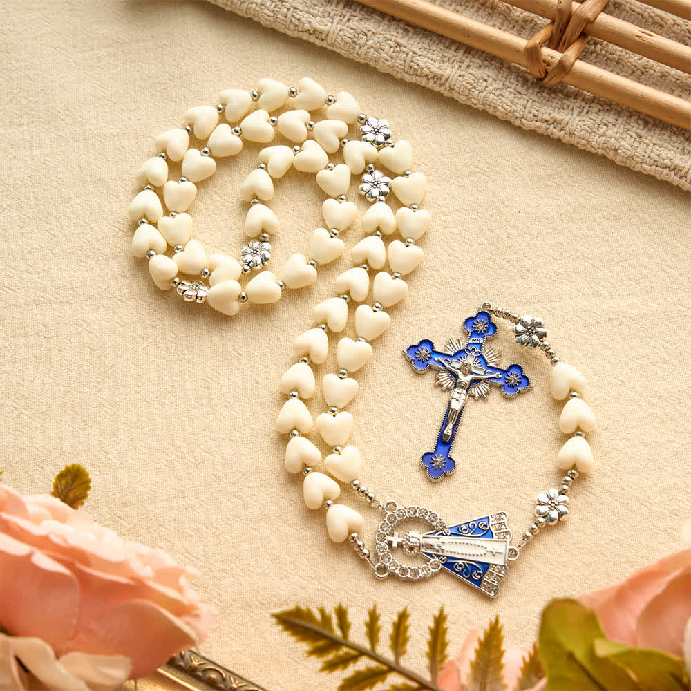 Soft Heart-Shaped Bead Our Lady of Aparecida Rosary With Enamel Crucifix: Emblem of Pure Heavenly Love