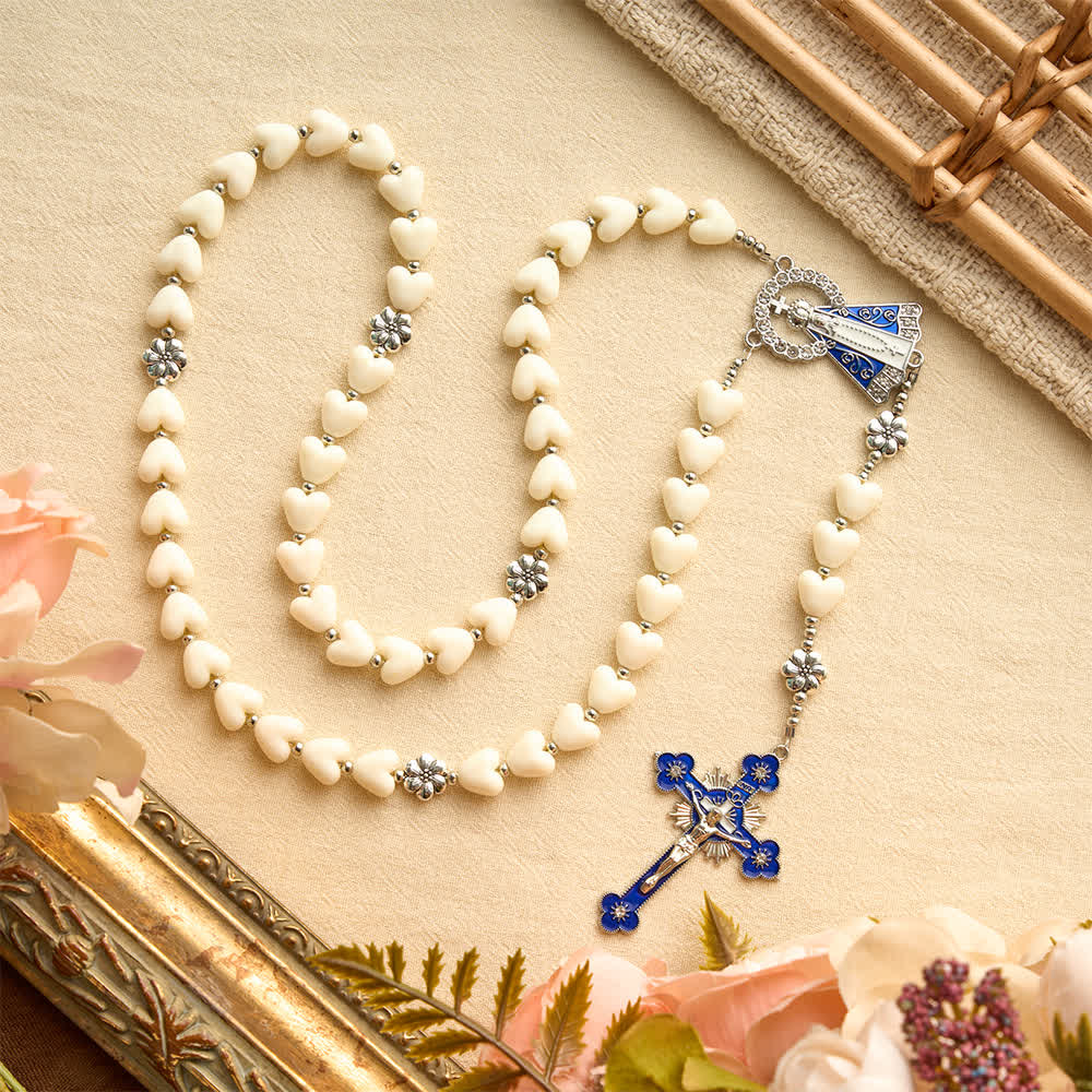Soft Heart-Shaped Bead Our Lady of Aparecida Rosary With Enamel Crucifix: Emblem of Pure Heavenly Love
