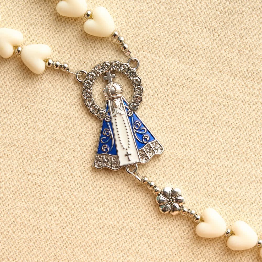 Soft Heart-Shaped Bead Our Lady of Aparecida Rosary With Enamel Crucifix: Emblem of Pure Heavenly Love