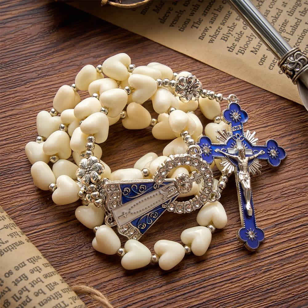 Soft Heart-Shaped Bead Our Lady of Aparecida Rosary With Enamel Crucifix: Emblem of Pure Heavenly Love