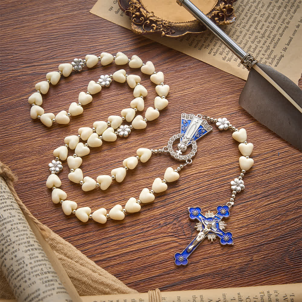 Soft Heart-Shaped Bead Our Lady of Aparecida Rosary With Enamel Crucifix: Emblem of Pure Heavenly Love