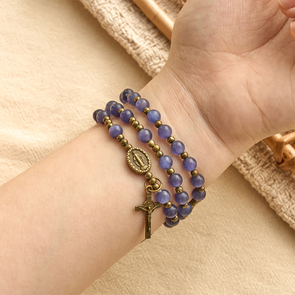 Lustrous Purple Cat’s Eye Rosary Bracelet: Bearer of Soft Heavenly Blessings