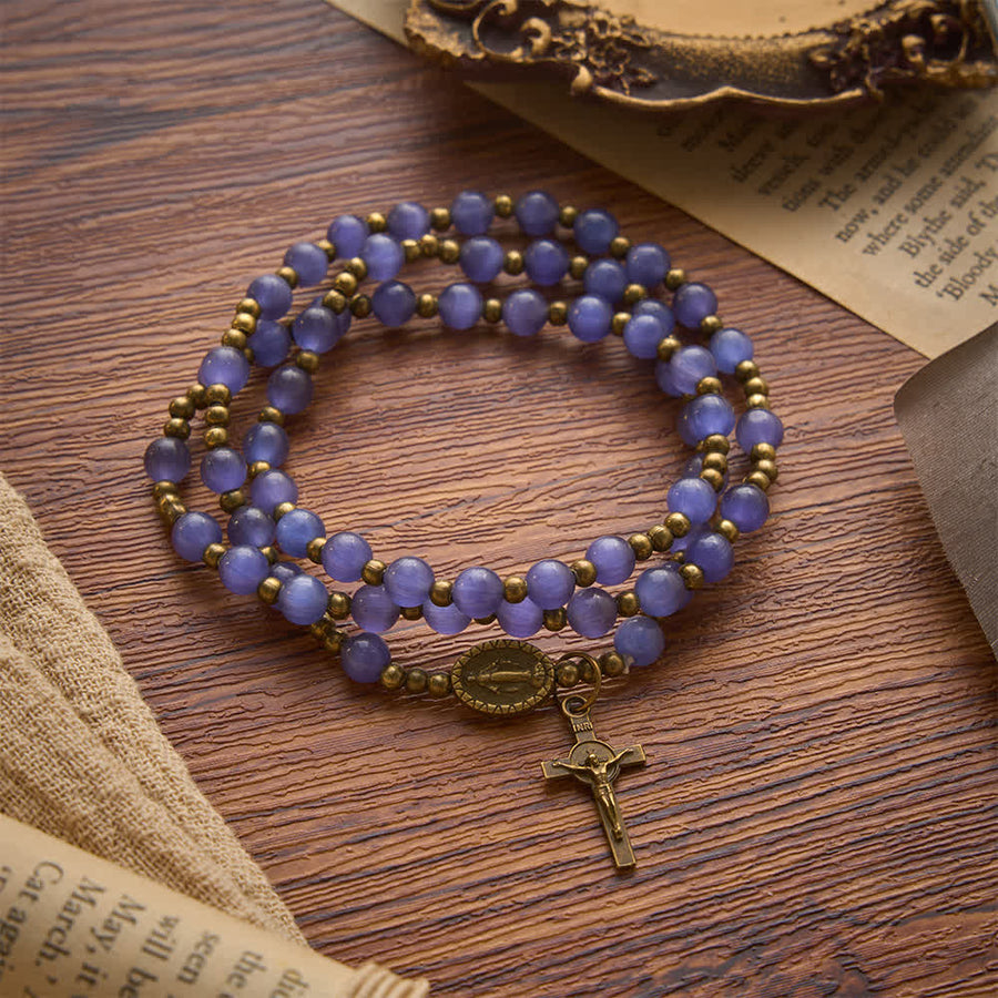 Lustrous Purple Cat’s Eye Rosary Bracelet: Bearer of Soft Heavenly Blessings