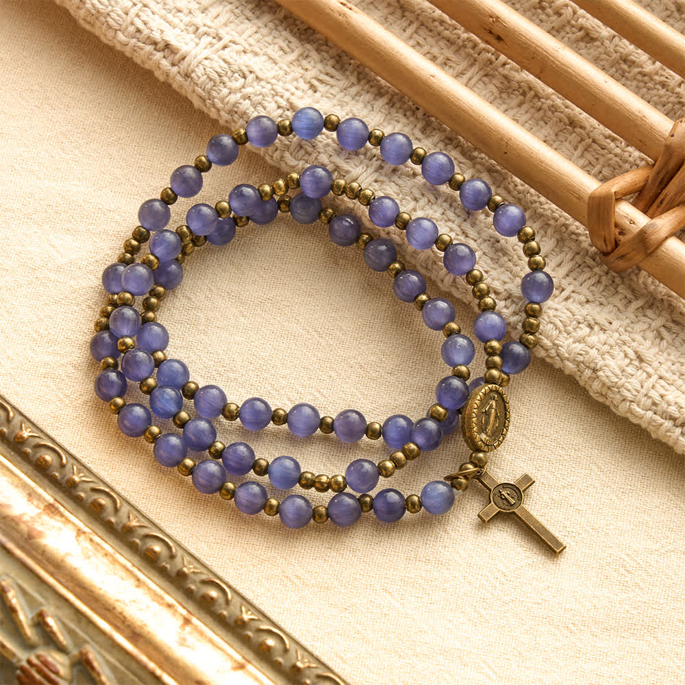Lustrous Purple Cat’s Eye Rosary Bracelet: Bearer of Soft Heavenly Blessings
