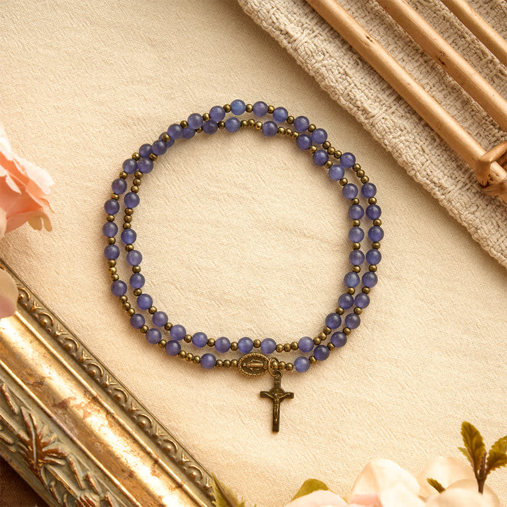 Lustrous Purple Cat’s Eye Rosary Bracelet: Bearer of Soft Heavenly Blessings