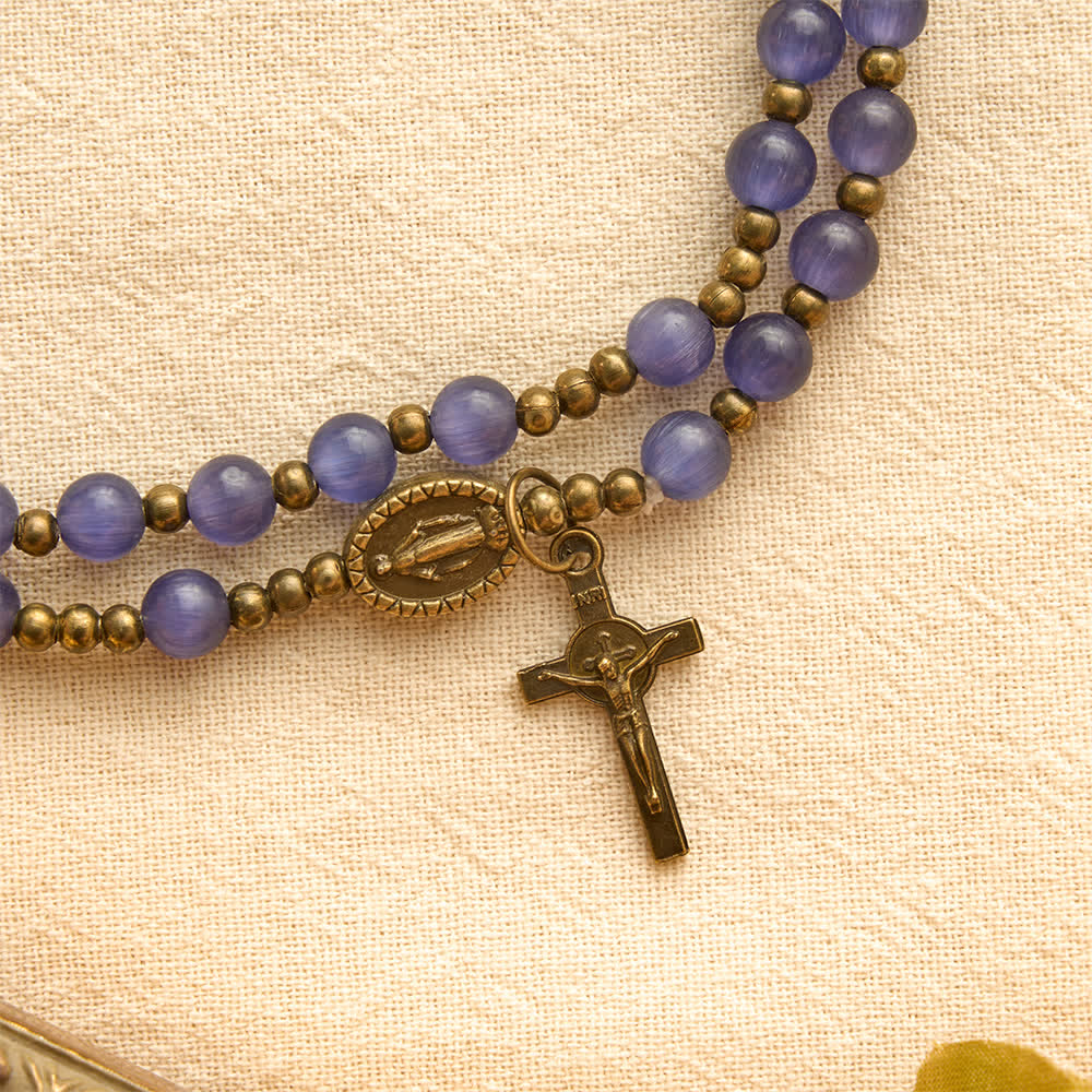 Lustrous Purple Cat’s Eye Rosary Bracelet: Bearer of Soft Heavenly Blessings