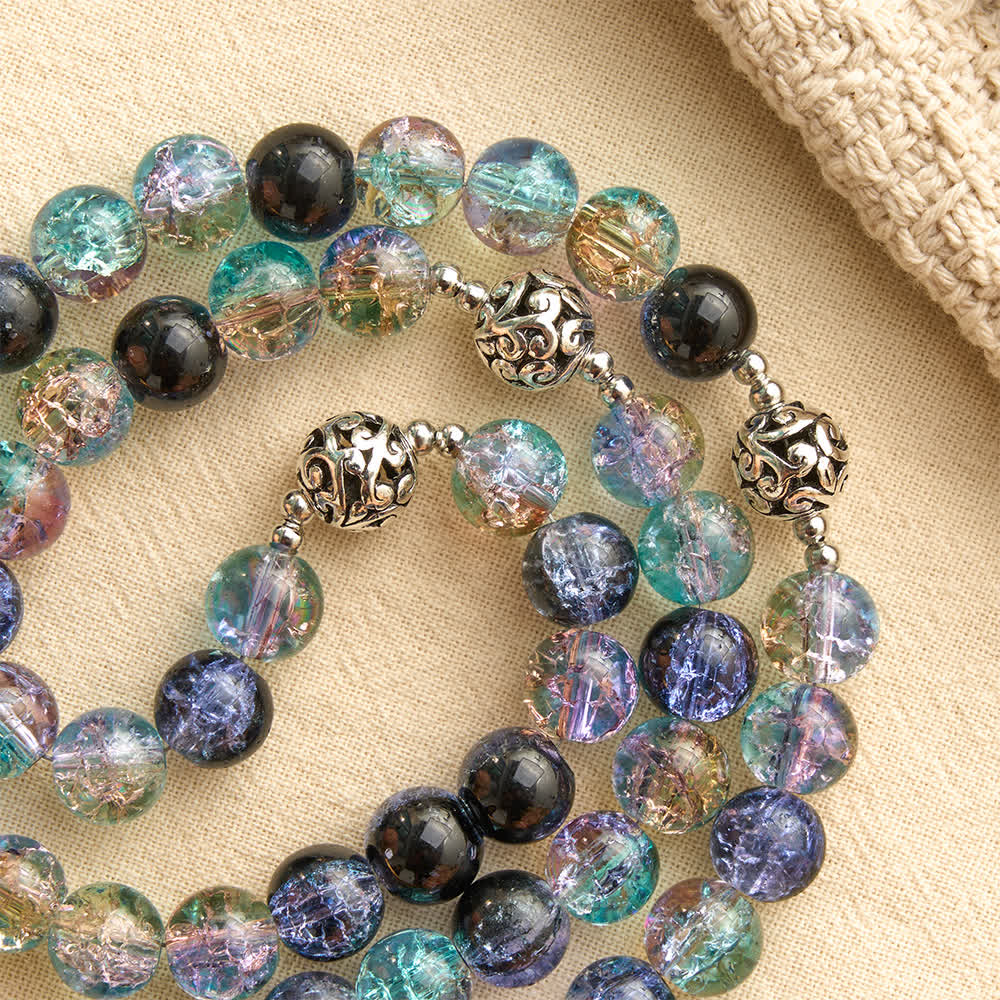Galaxy Tone Crackle Glass Rosary With Inscribed Crucifix: Emblem of Timeless Sacred Grace
