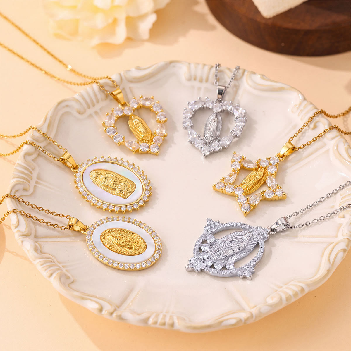 Crystal Halo Holy Maiden Medallion Necklace: Emblem of Gentle Heavenly Protectione