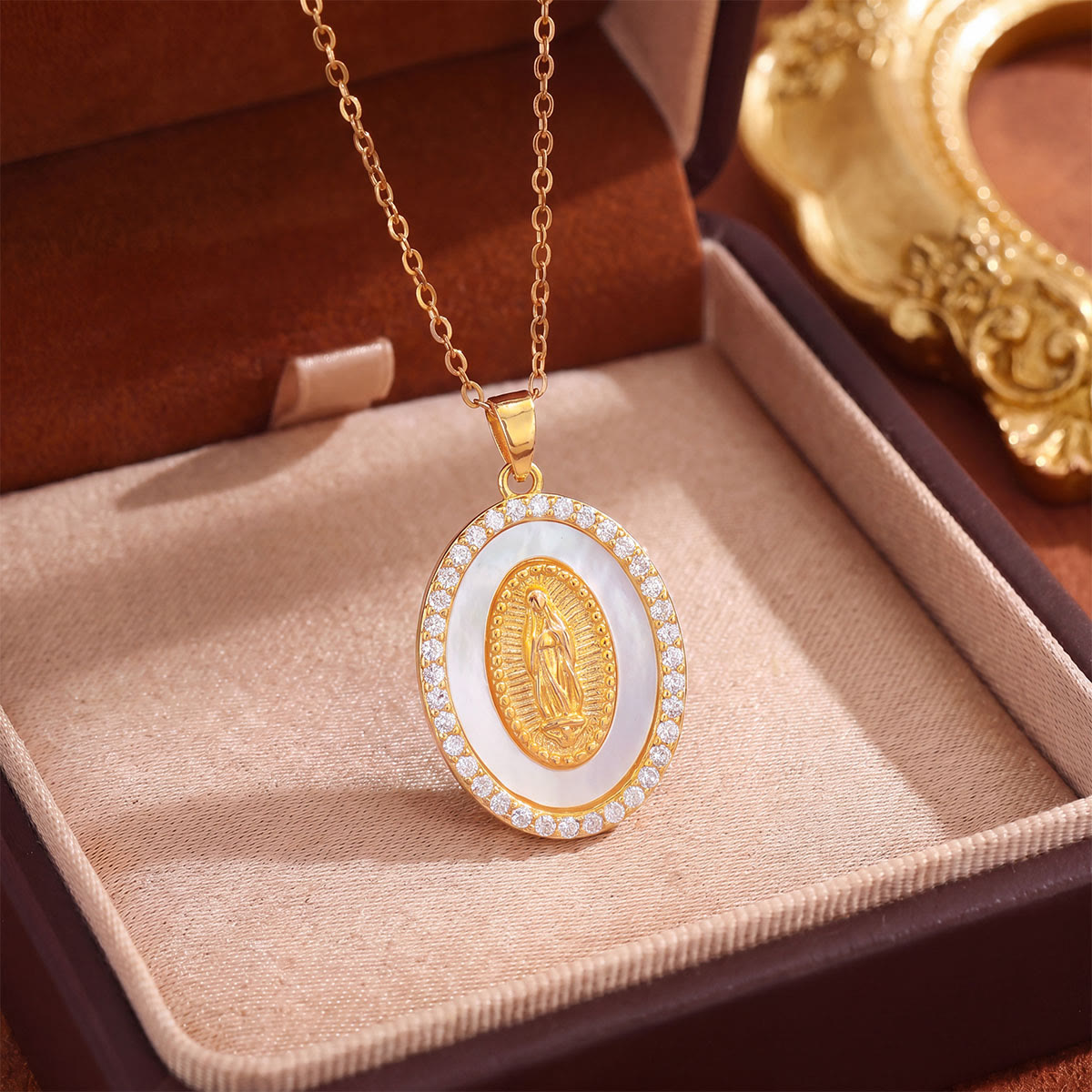 Crystal Halo Holy Maiden Medallion Necklace: Emblem of Gentle Heavenly Protectione