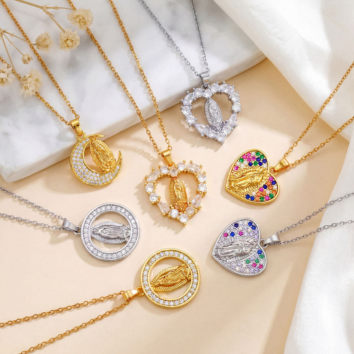 Crystal Halo Holy Maiden Medallion Necklace: Emblem of Gentle Heavenly Protectione
