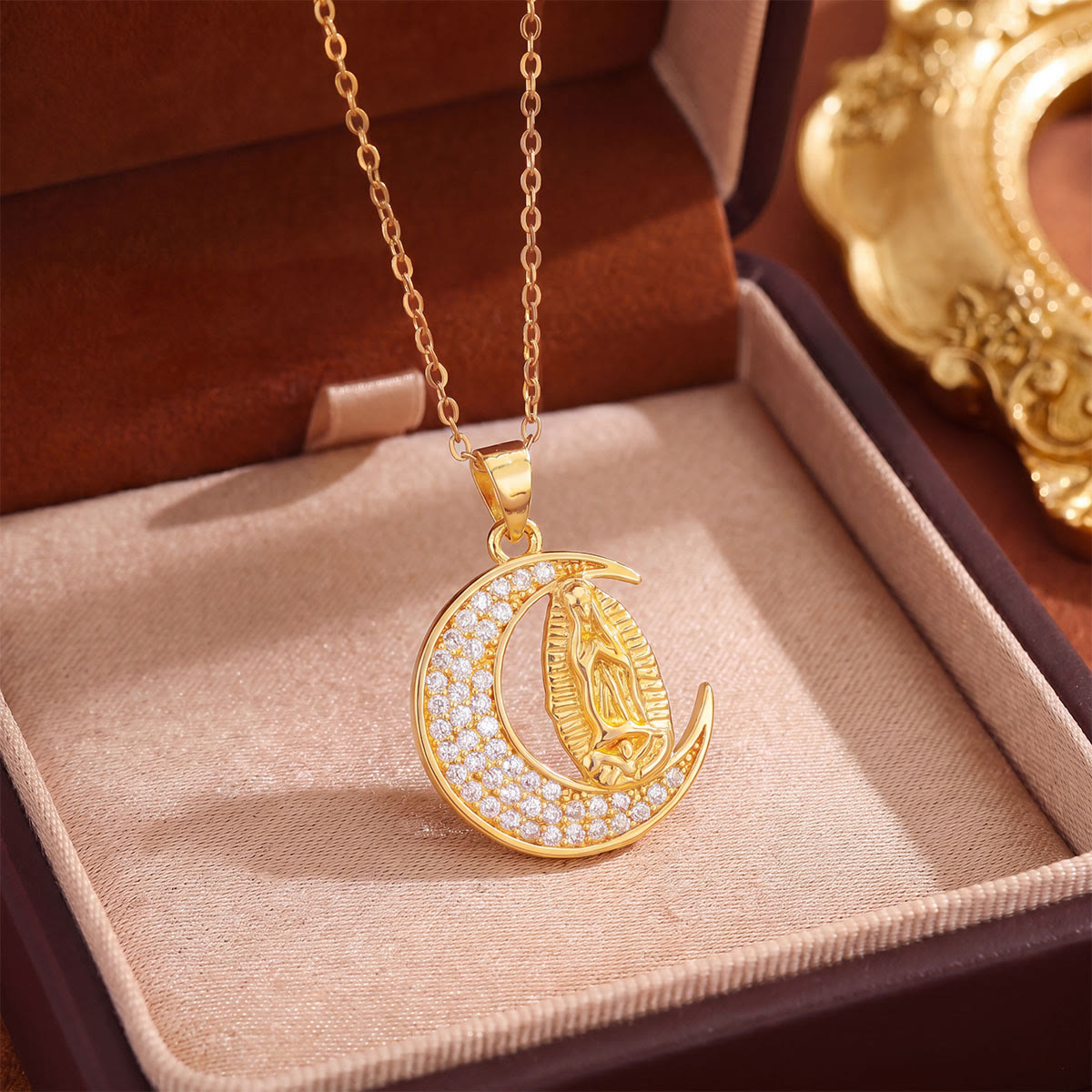 Crystal Halo Holy Maiden Medallion Necklace: Emblem of Gentle Heavenly Protectione
