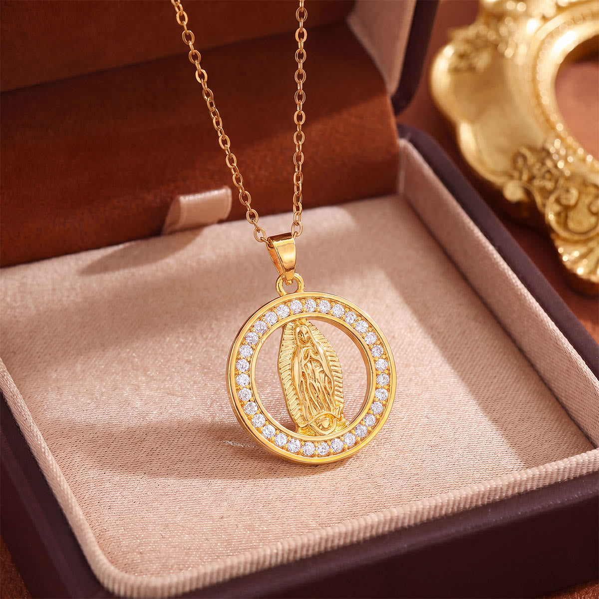 Crystal Halo Holy Maiden Medallion Necklace: Emblem of Gentle Heavenly Protectione
