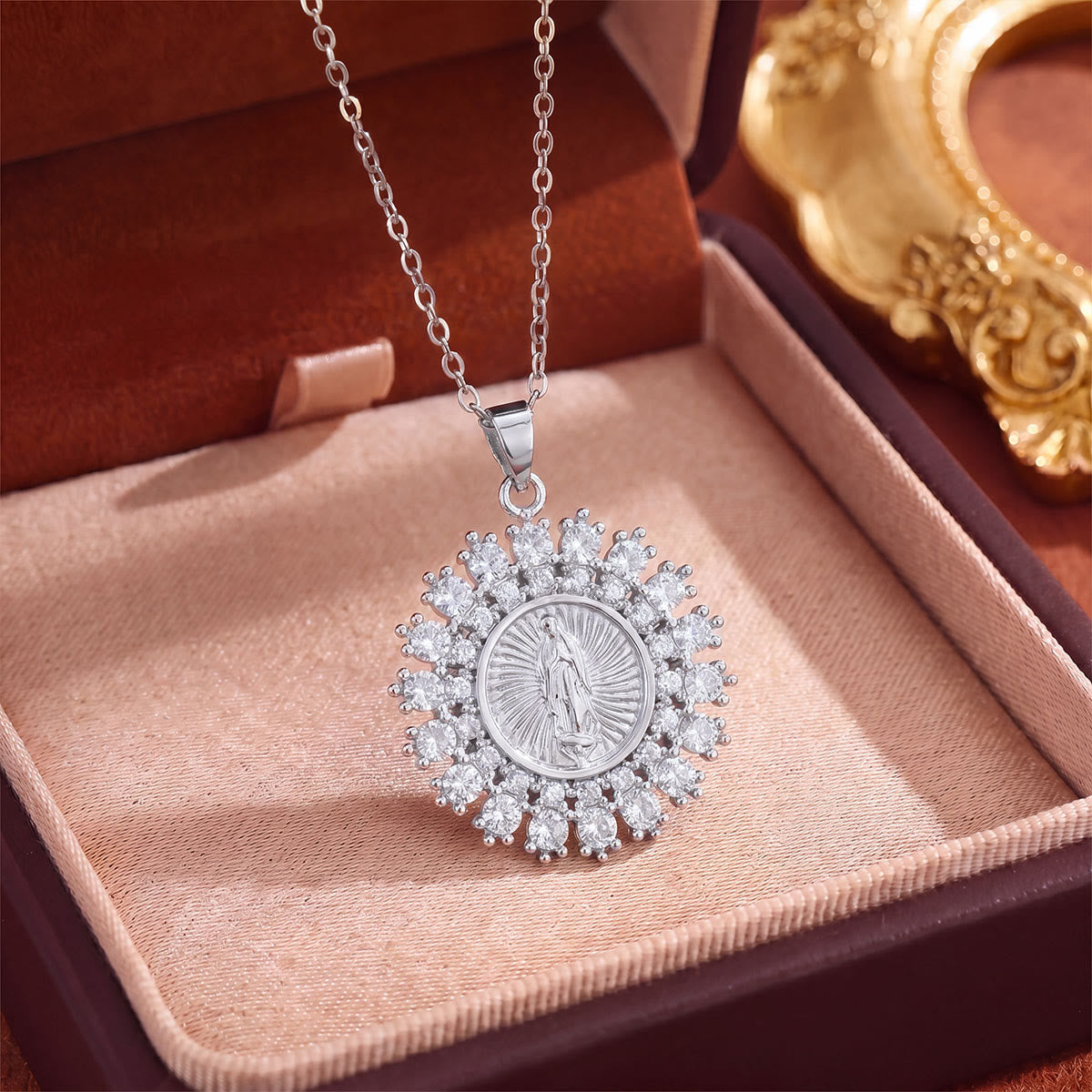 Crystal Halo Holy Maiden Medallion Necklace: Emblem of Gentle Heavenly Protectione