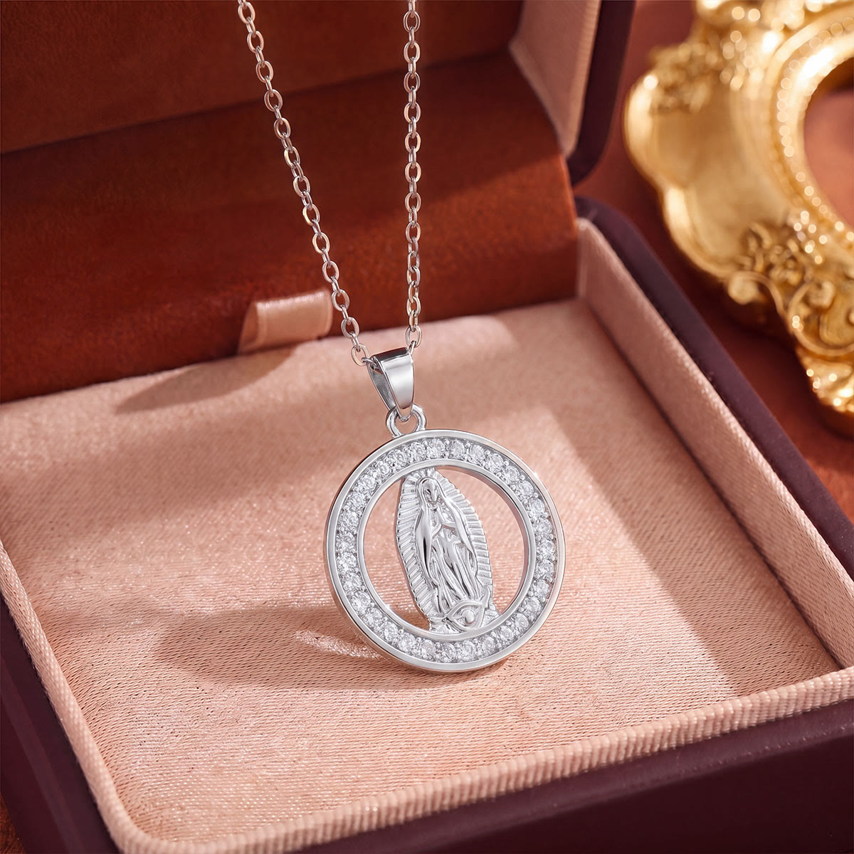 Crystal Halo Holy Maiden Medallion Necklace: Emblem of Gentle Heavenly Protectione