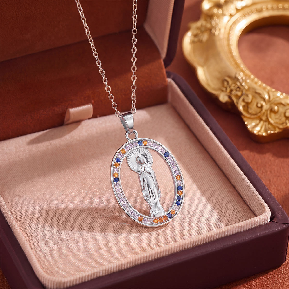 Crystal Halo Holy Maiden Medallion Necklace: Emblem of Gentle Heavenly Protectione