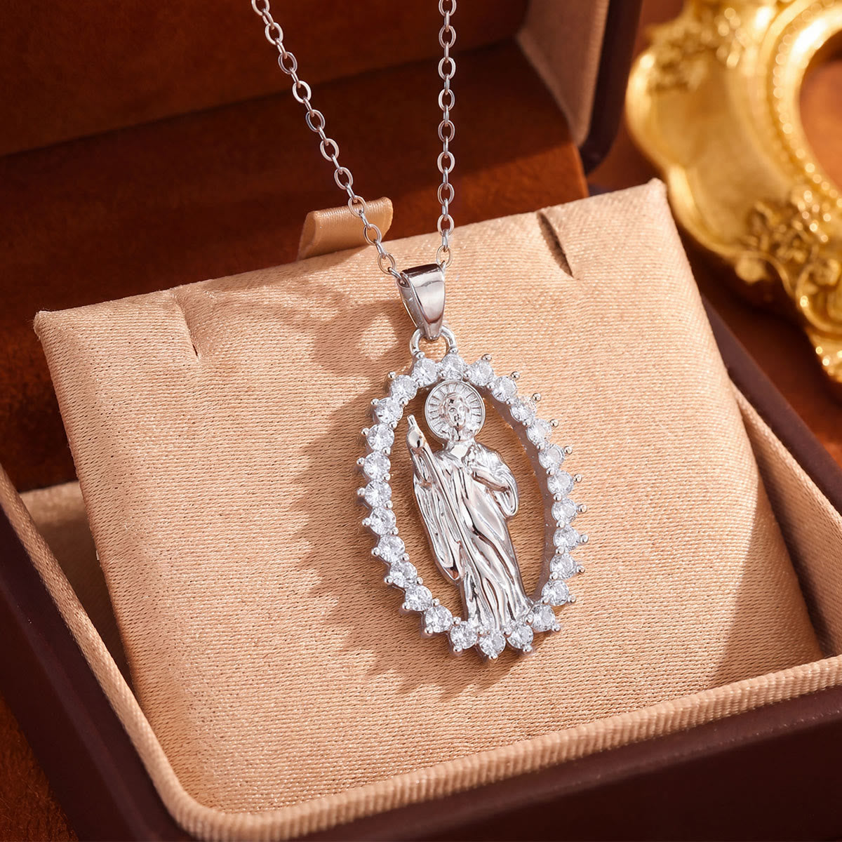 Crystal Halo Holy Maiden Medallion Necklace: Emblem of Gentle Heavenly Protectione