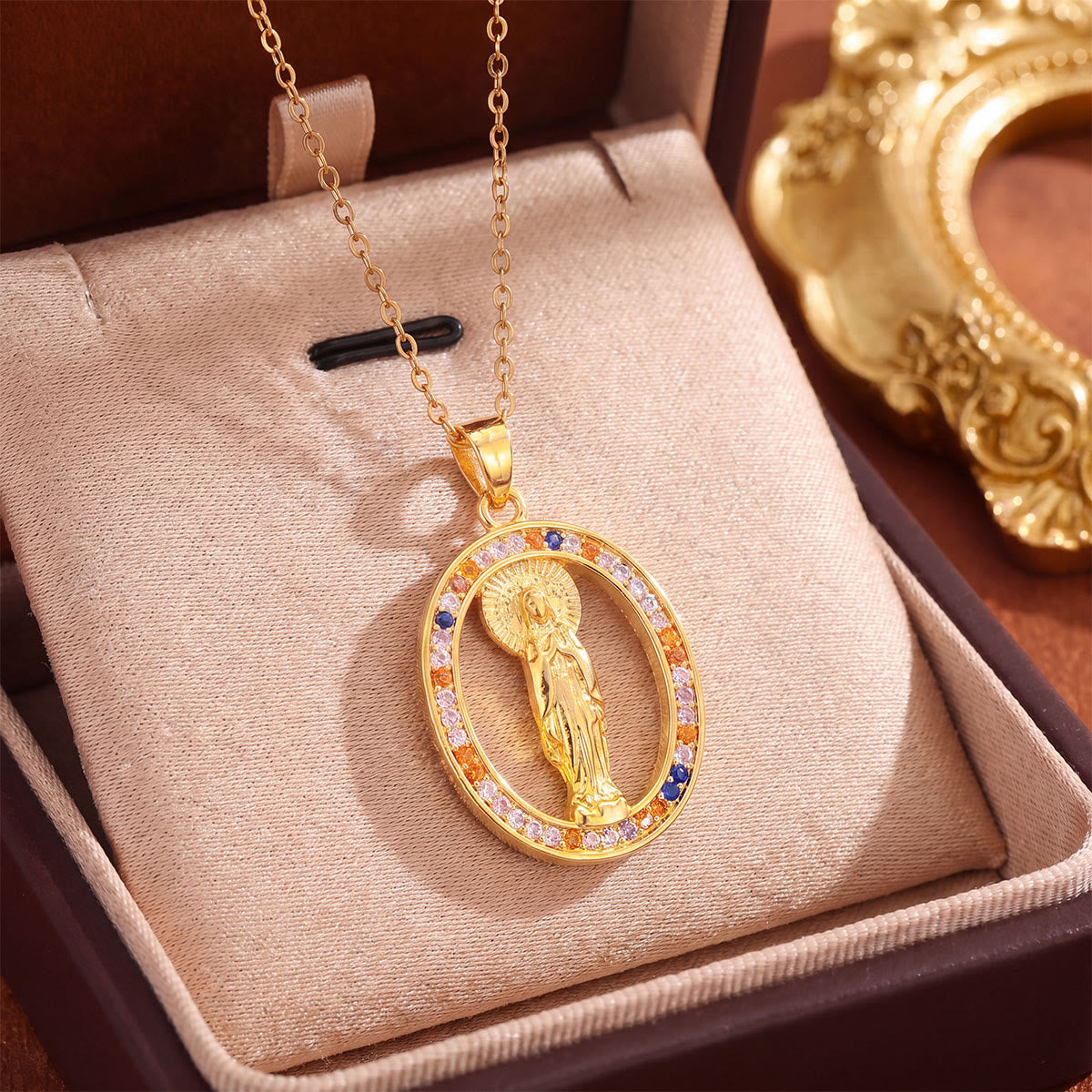 Crystal Halo Holy Maiden Medallion Necklace: Emblem of Gentle Heavenly Protectione